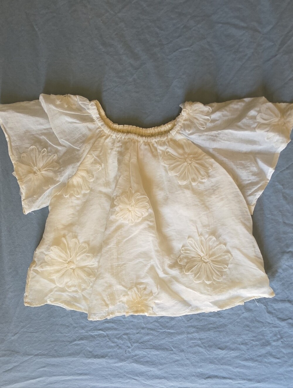 Zara Baby blouse ivory 3D floral Chiffon cape sleeves  boho chic cottagecore